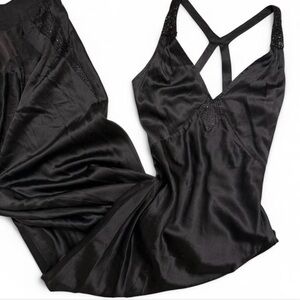 show-stopping black satin sequin gown with open back